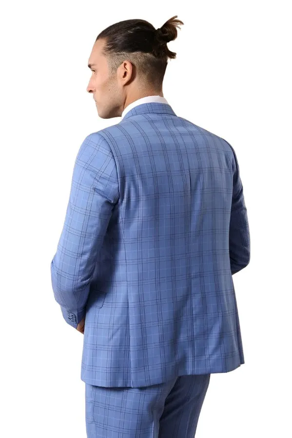 Checked Light Blue Men Suit - Wessi sold by Wessi product image thumbnail 4