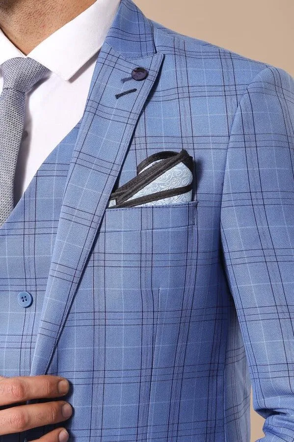 Checked Light Blue Men Suit - Wessi sold by Wessi product image thumbnail 3