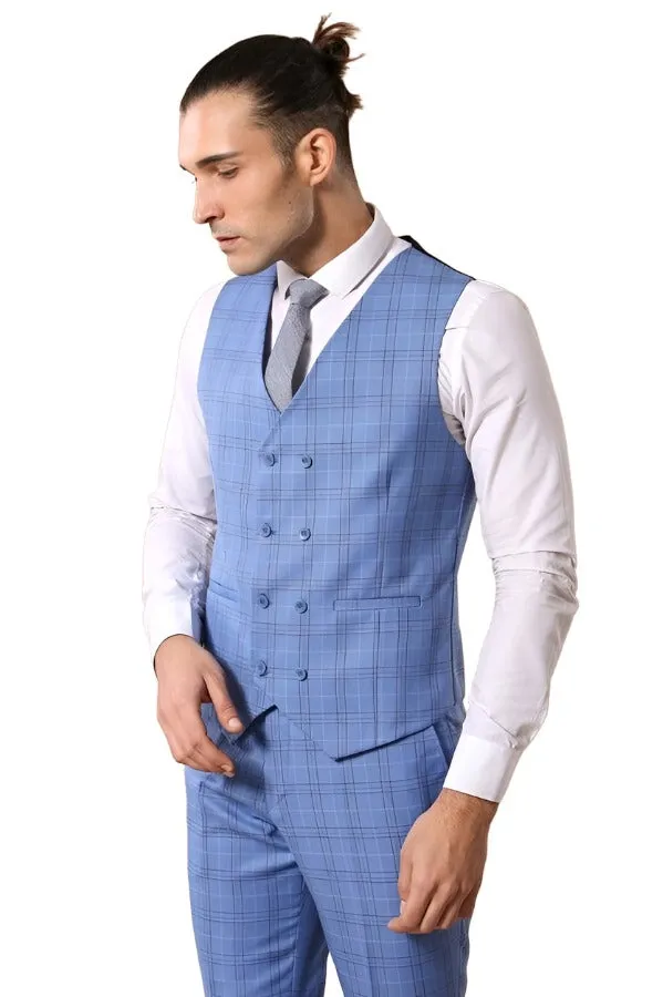 Checked Light Blue Men Suit - Wessi sold by Wessi product image thumbnail 5