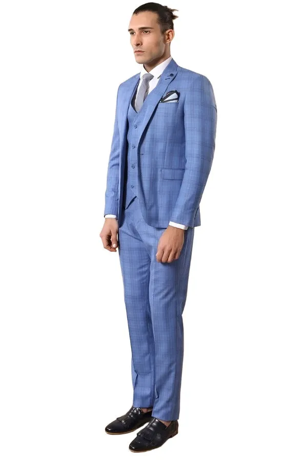 Checked Light Blue Men Suit - Wessi sold by Wessi product image thumbnail 2