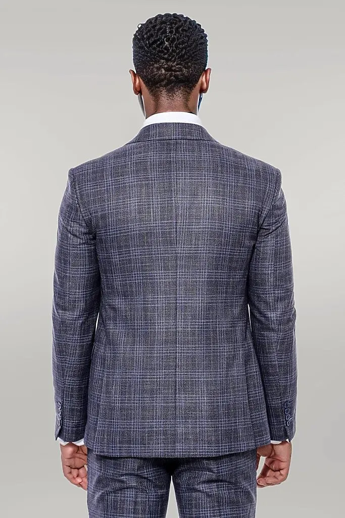 Patterned Vested Slim-Fit Navy Blue Men’s Suit - Wessi sold by Wessi product image thumbnail 4