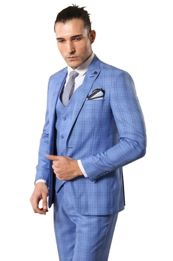 Checked Light Blue Men Suit - Wessi sold by Wessi