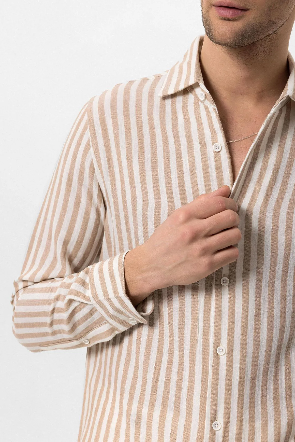 Men's Beige Contrast Striped Shirt - Wessi sold by Wessi product image thumbnail 4