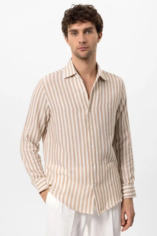 Men's Beige Contrast Striped Shirt - Wessi sold by Wessi