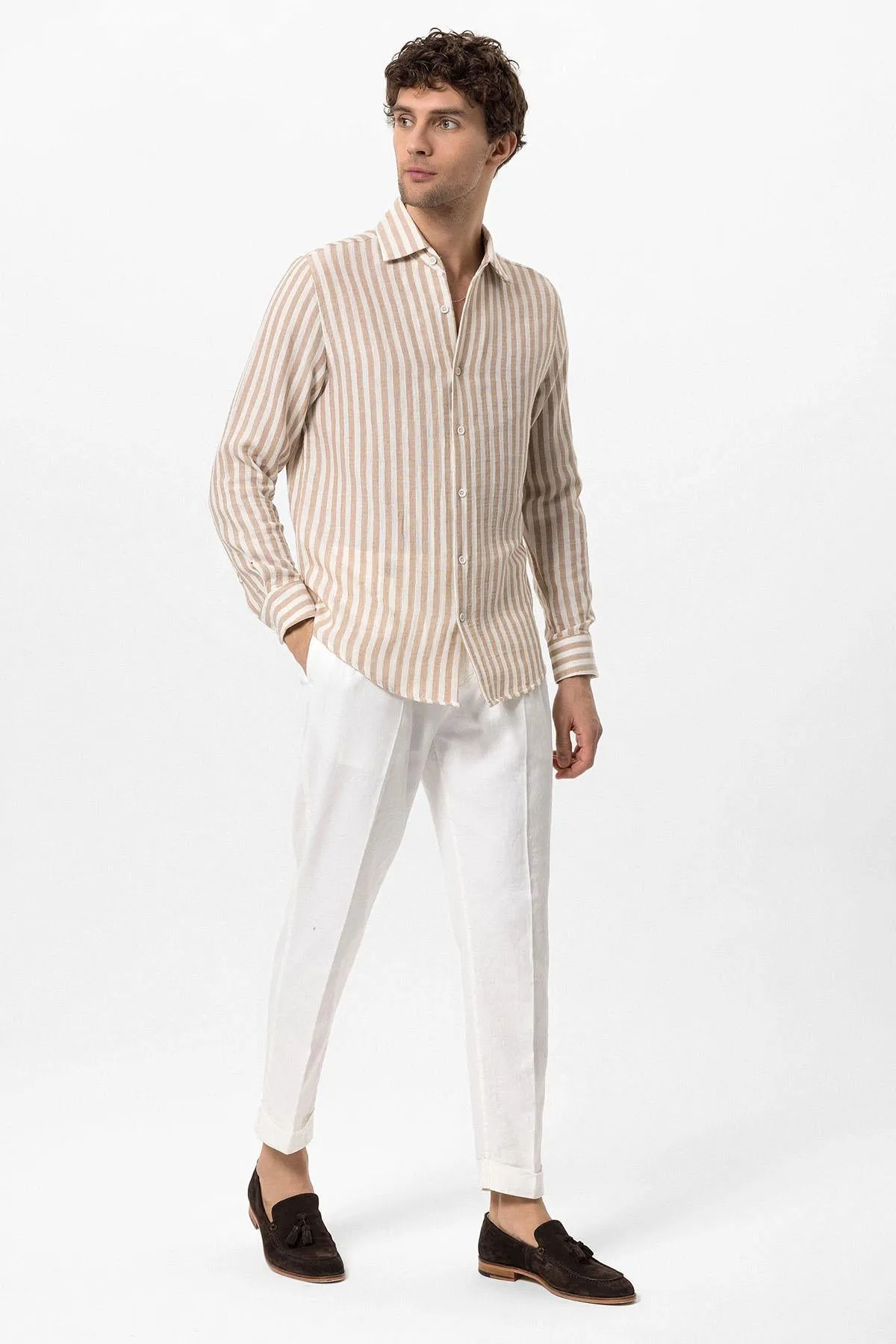 Men's Beige Contrast Striped Shirt - Wessi sold by Wessi product image thumbnail 2