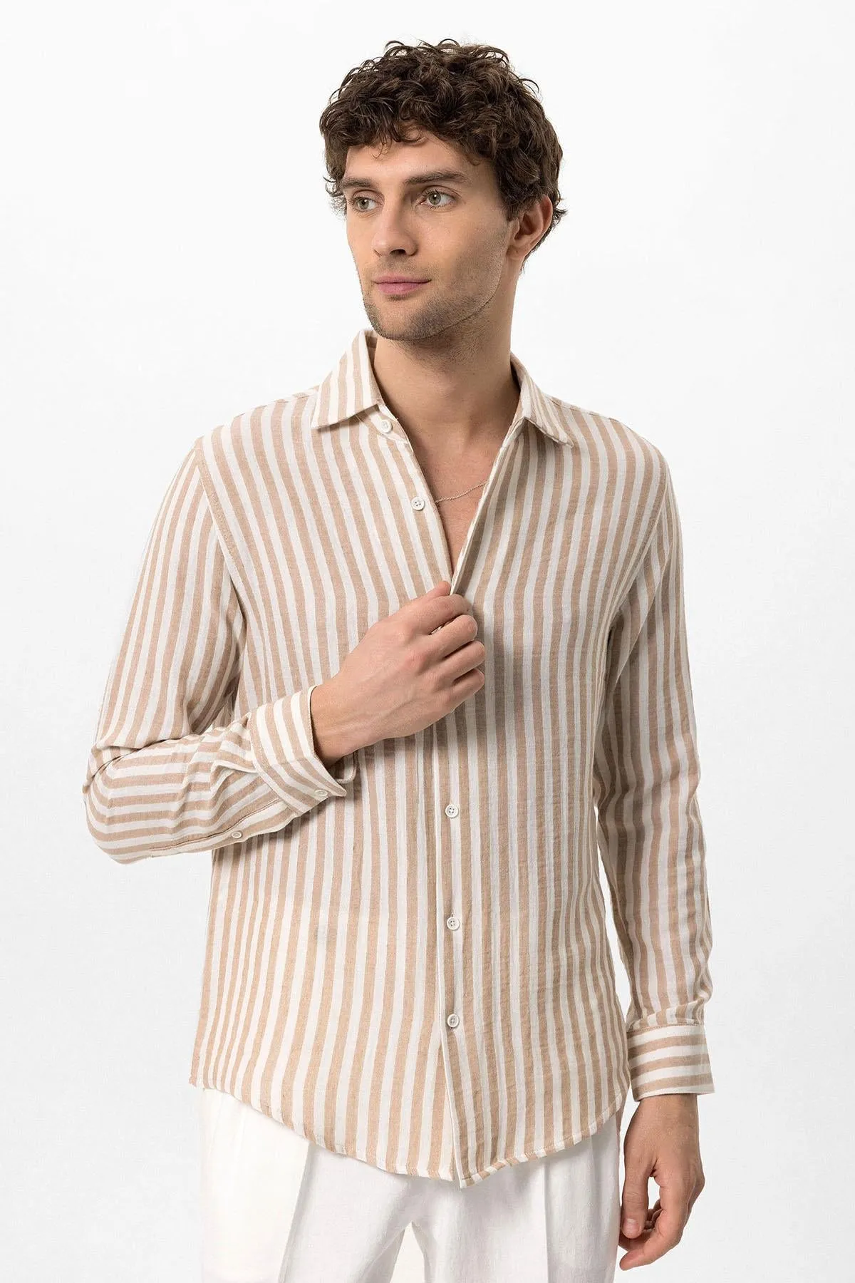 Men's Beige Contrast Striped Shirt - Wessi sold by Wessi product image thumbnail 3