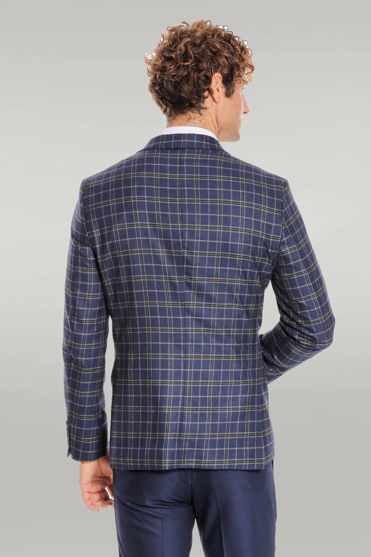 Blue Vested Slim Fit Checked Navy Blue Men Suit - Wessi sold by Wessi product image thumbnail 4