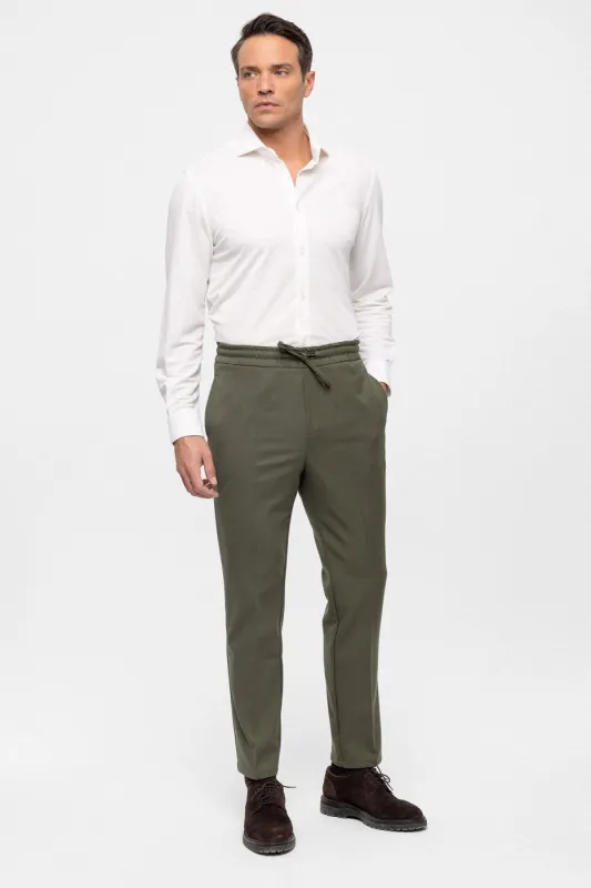 Khaki Elastic High Waist Men's Trousers - Wessi sold by Wessi