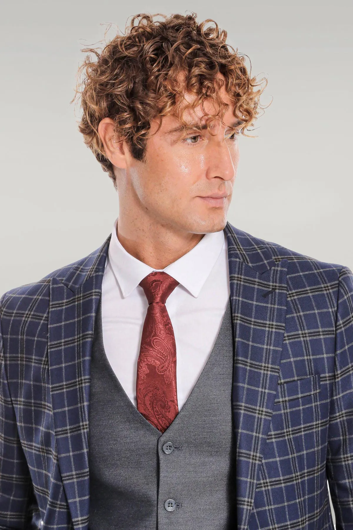 Blue Vested Slim Fit Checked Navy Blue Men Suit - Wessi sold by Wessi product image thumbnail 3