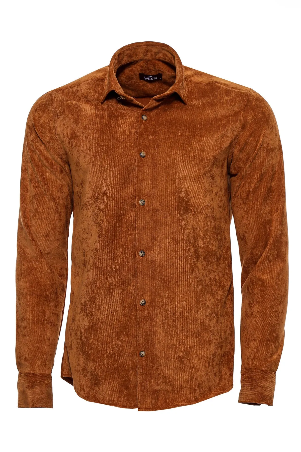 Brown Long Sleeves Velvet Men's Shirt - Wessi sold by Wessi
