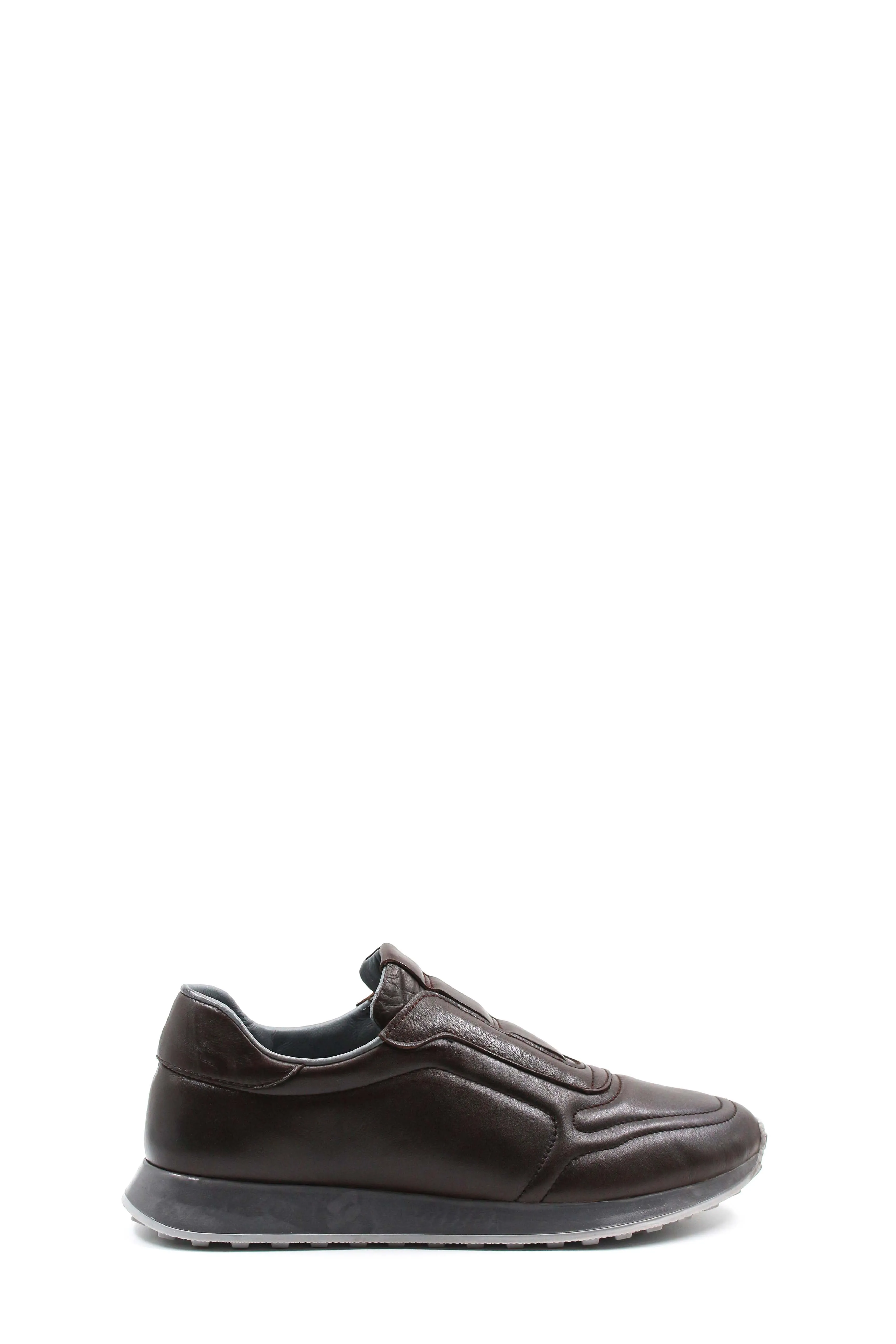 Men's Brown Leather Slip-On Sneakers-Wessi sold by Wessi