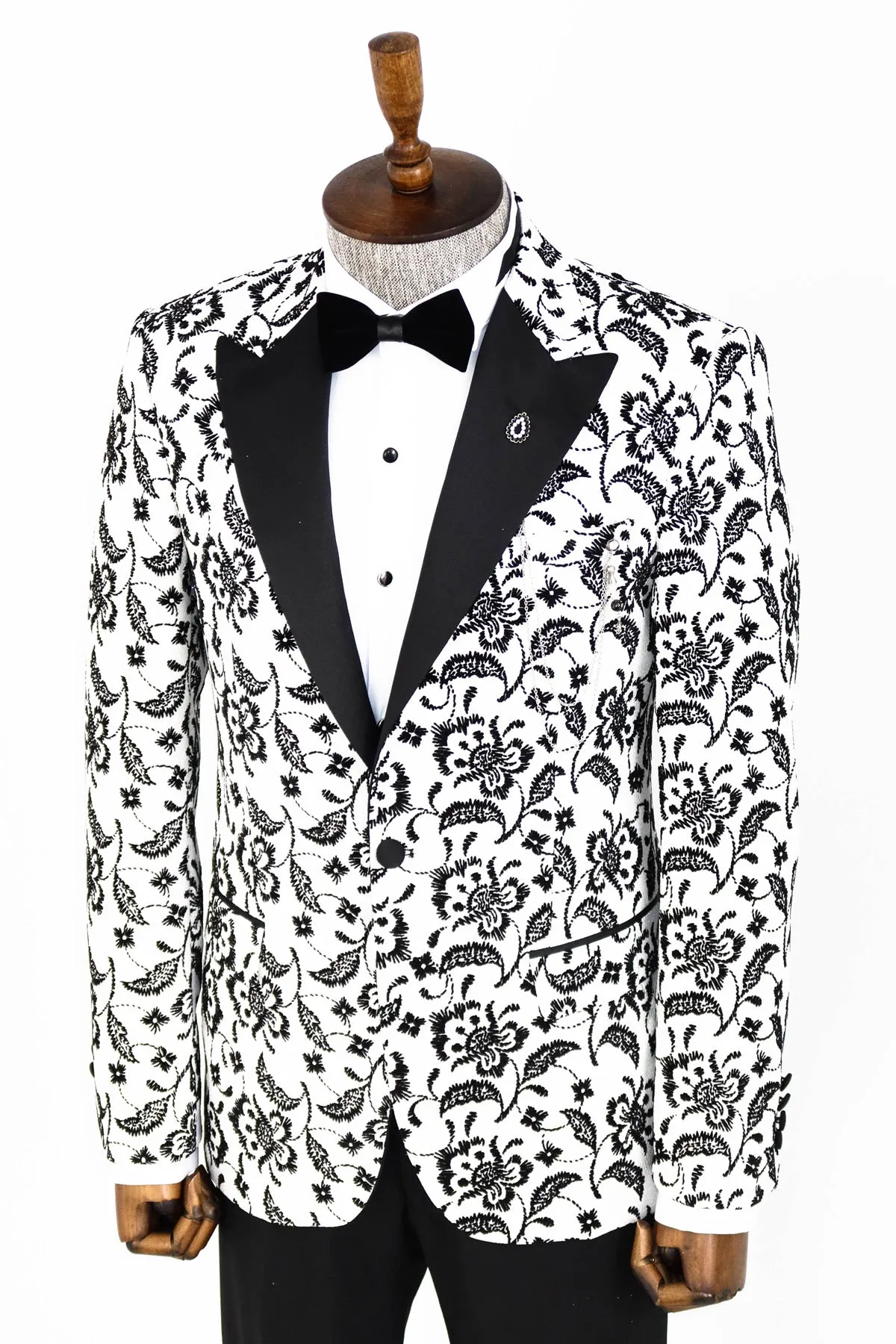 Floral Patterned Peak Lapel White Men Wedding Tuxedo Blazer - Wessi sold by Wessi product image thumbnail 3