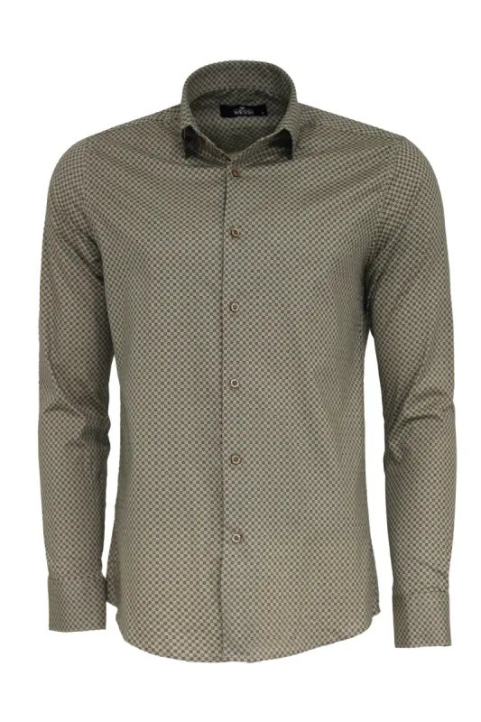Tiny Check Patterned Slim Fit Light Brown Men Shirt - Wessi sold by Wessi