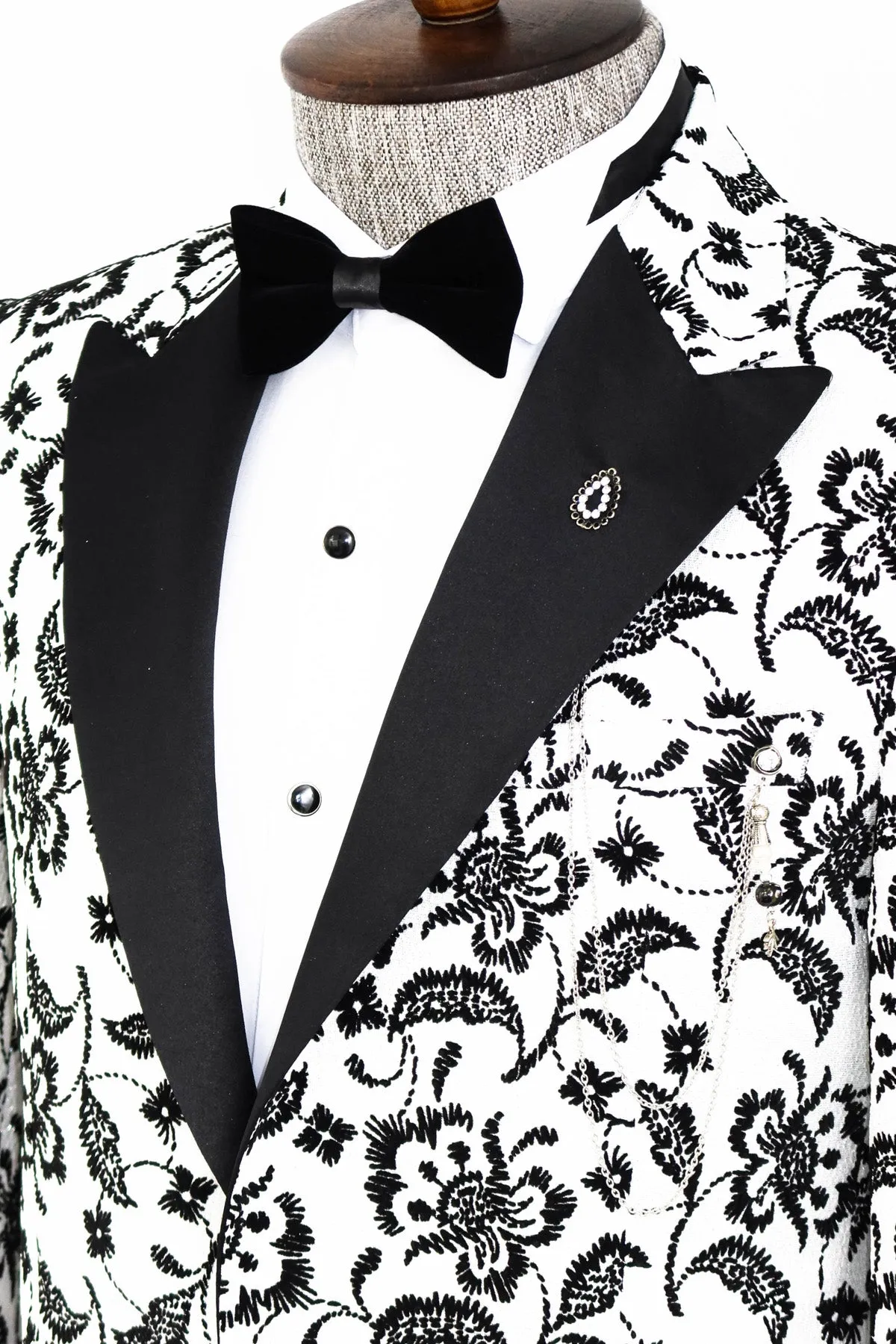 Floral Patterned Peak Lapel White Men Wedding Tuxedo Blazer - Wessi sold by Wessi product image thumbnail 4
