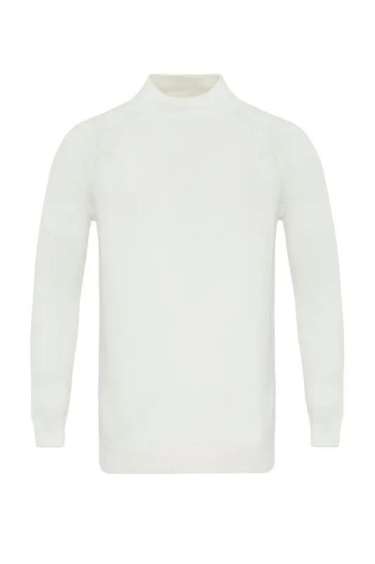 Men's Ecru Crew Neck Slim Fit Knitwear Sweater - Wessi sold by Wessi