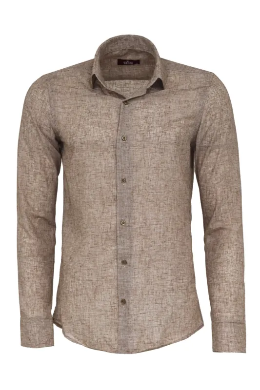 Slim Fit Patterned Brown Men Shirt - Wessi sold by Wessi