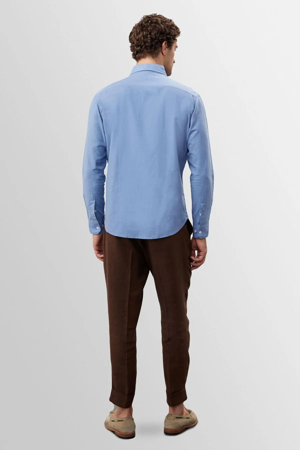 Men's Dark Blue Collar Button Detail 100% Linen Shirt - Wessi sold by Wessi product image thumbnail 5