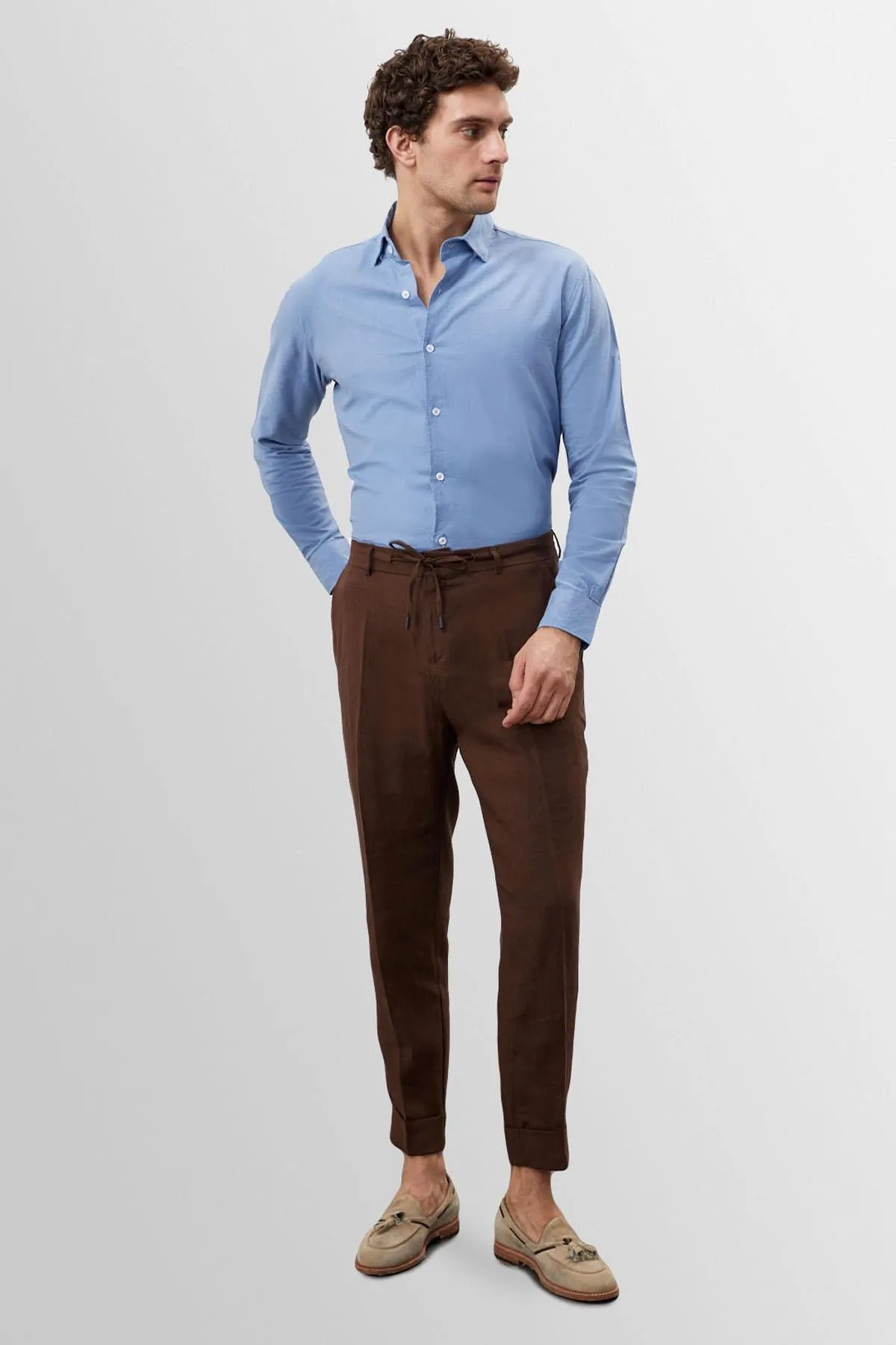 Men's Dark Blue Collar Button Detail 100% Linen Shirt - Wessi sold by Wessi product image thumbnail 2