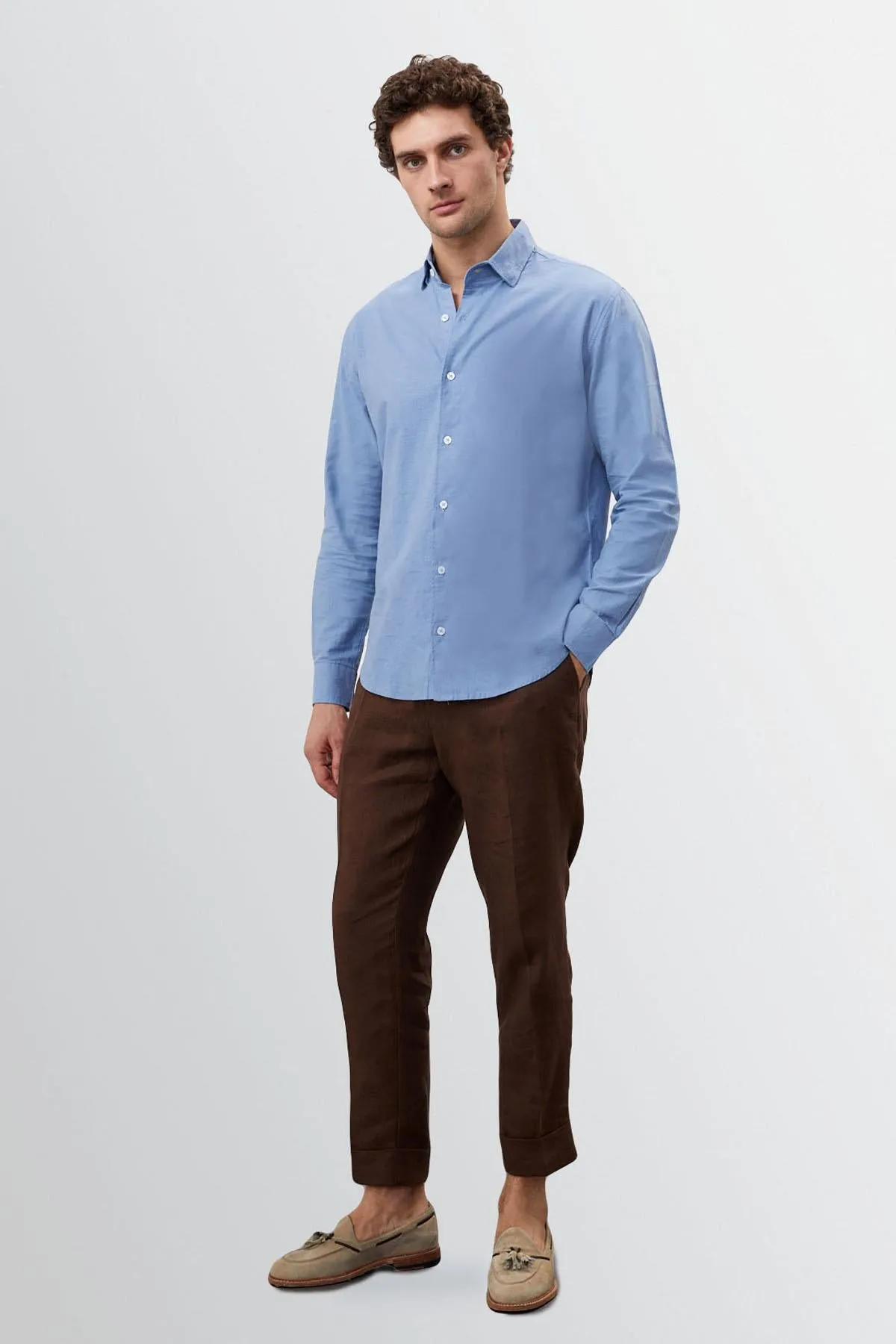 Men's Dark Blue Collar Button Detail 100% Linen Shirt - Wessi sold by Wessi product image thumbnail 3