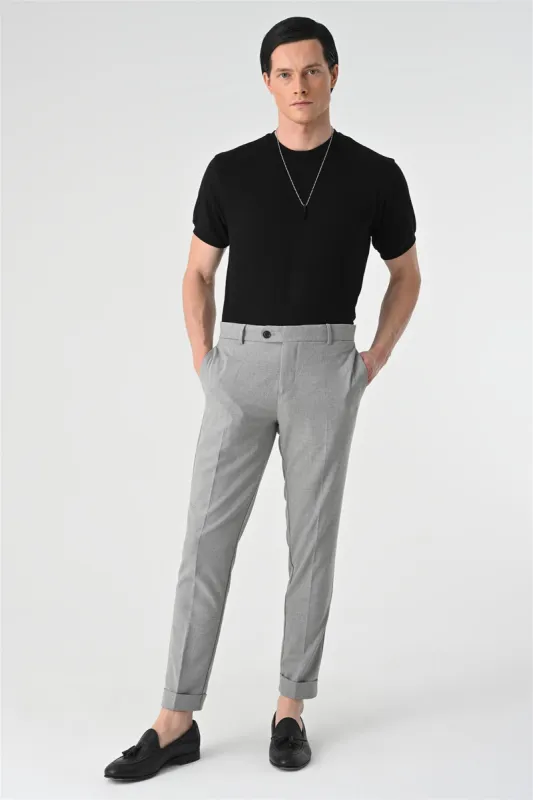 Light Grey Regular Fit Double Leg Men's Trousers - Wessi sold by Wessi