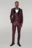 Patterned Burgundy Velvet Lapel Groom Suit - Wessi sold by Wessi