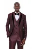 Patterned Burgundy Velvet Lapel Groom Suit - Wessi sold by Wessi