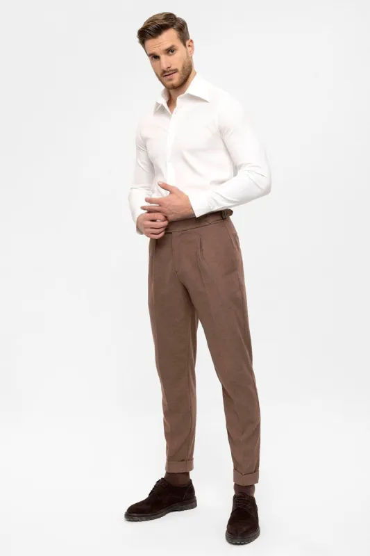 Brown High Waist Pleated Men's Trousers - Wessi sold by Wessi
