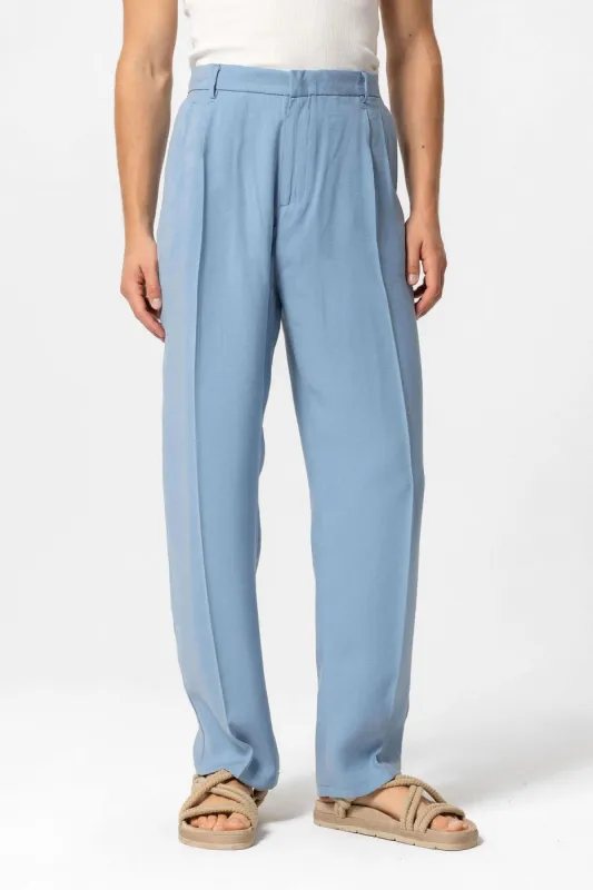 Men's Blue High-Waist Pleated Baggy Pants - Wessi sold by Wessi