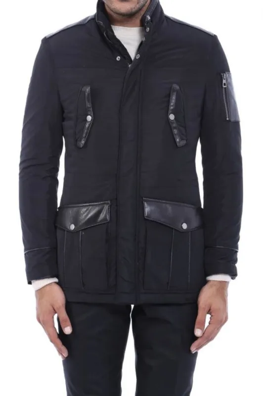 Leather Modeled Black Slim Fit Quilted Jacket - Wessi sold by Wessi