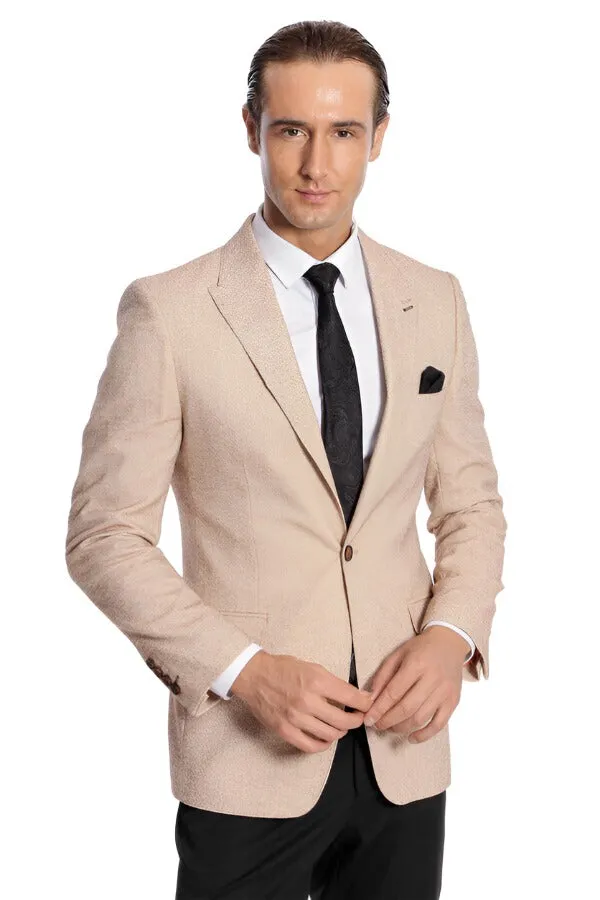 Patterned Slim-Fit Yellow Blazer - Wessi sold by Wessi