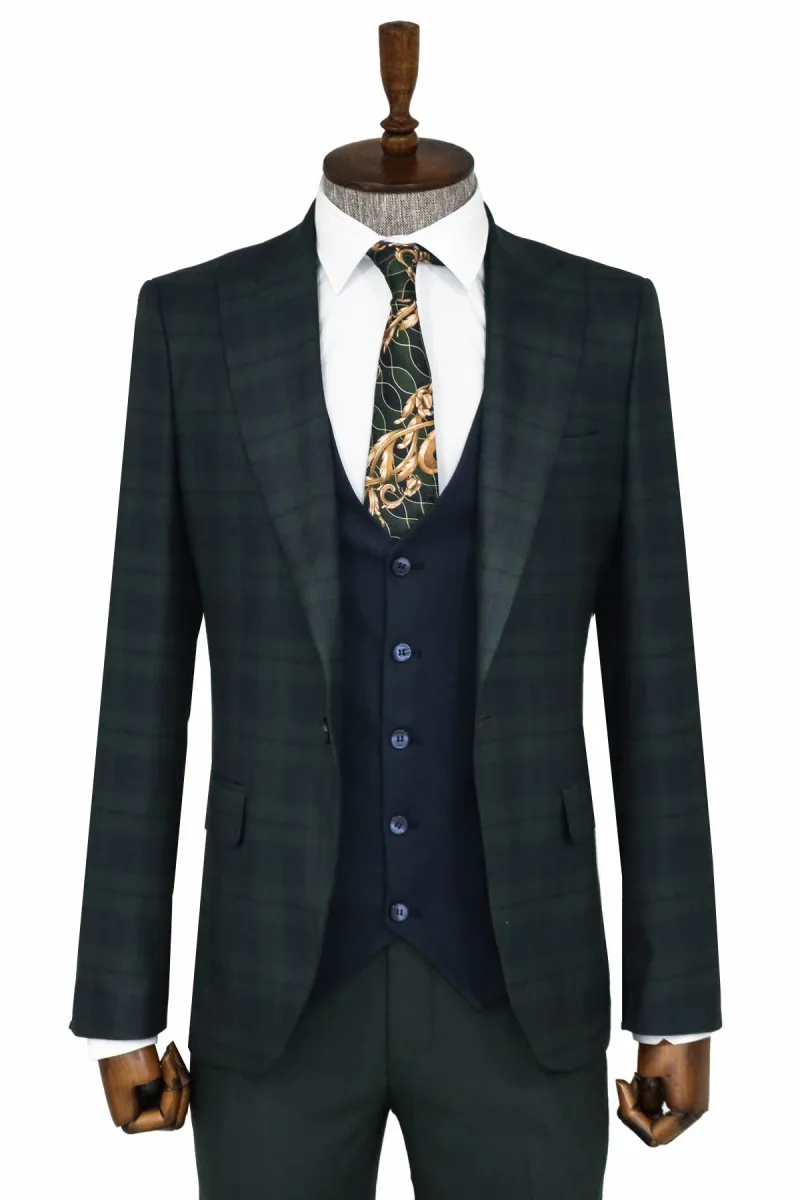 Slim Fit Checked Green Men Suit - Wessi sold by Wessi
