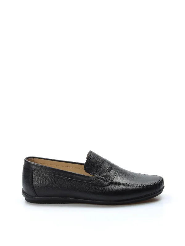 Men's Black Leather Penny Loafers with Hand-Stitched Detailing - Wessi sold by Wessi