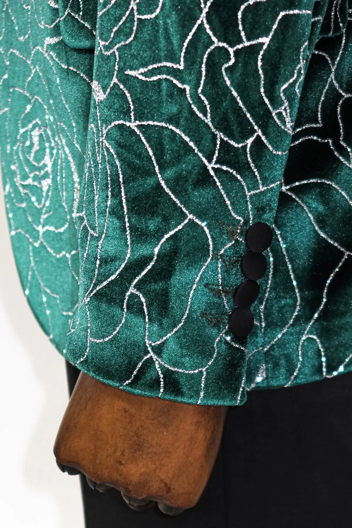 Silver Rose Patterned Over Green Velvet Men Dazzle Jackets - Wessi sold by Wessi product image thumbnail 4