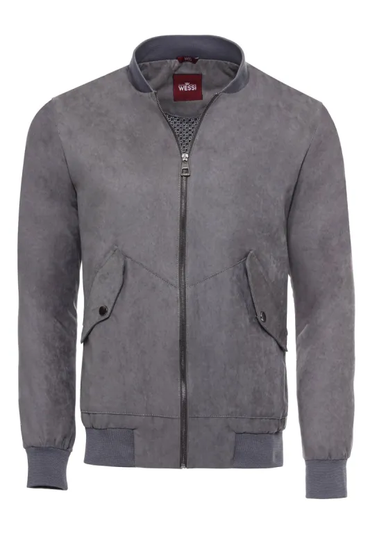 Grey Patch Pockets Suede Bomber Coat - Wessi sold by Wessi