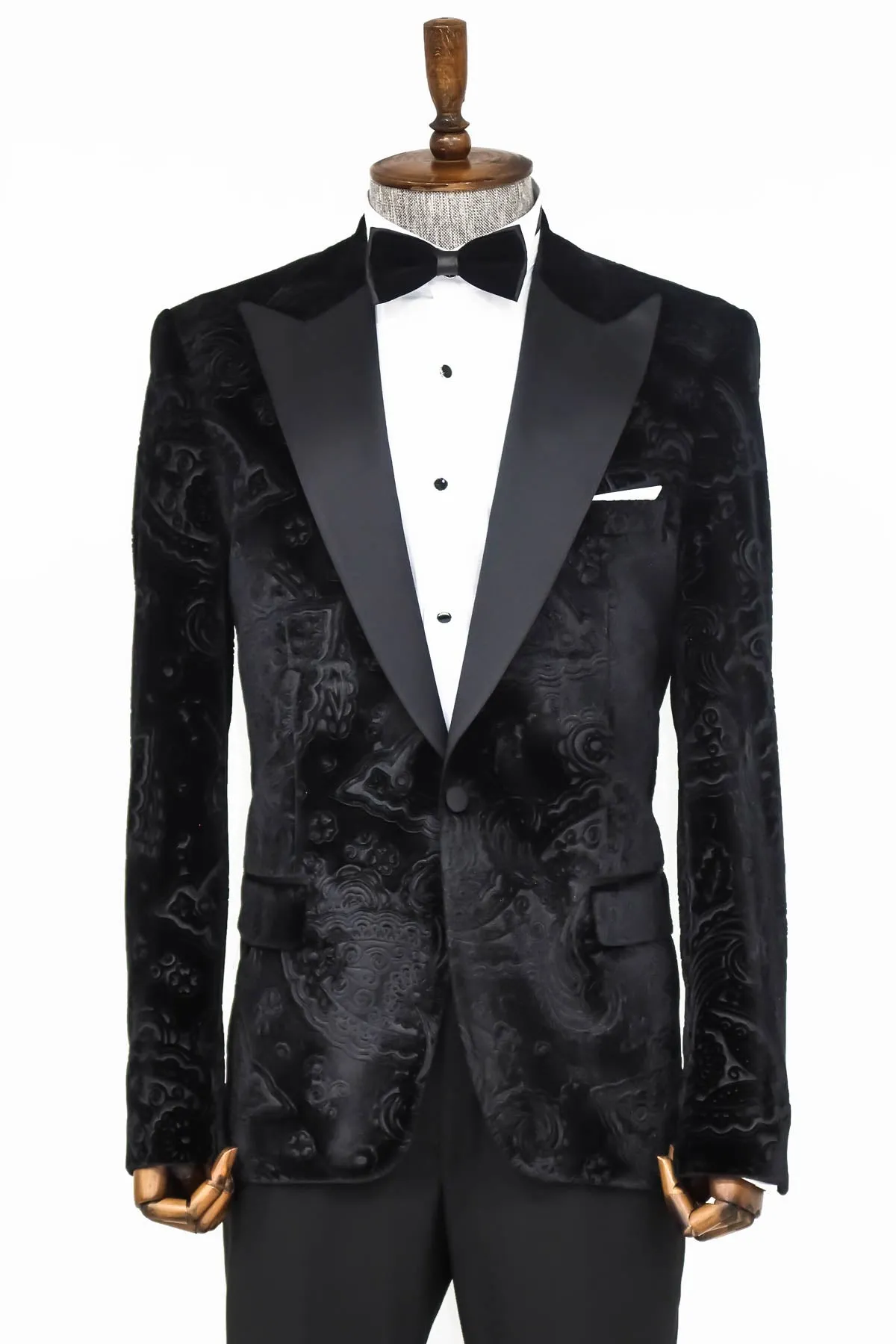 Floral Patterned Velvet Black Men Wedding Tuxedo Blazer - Wessi sold by Wessi product image thumbnail 2