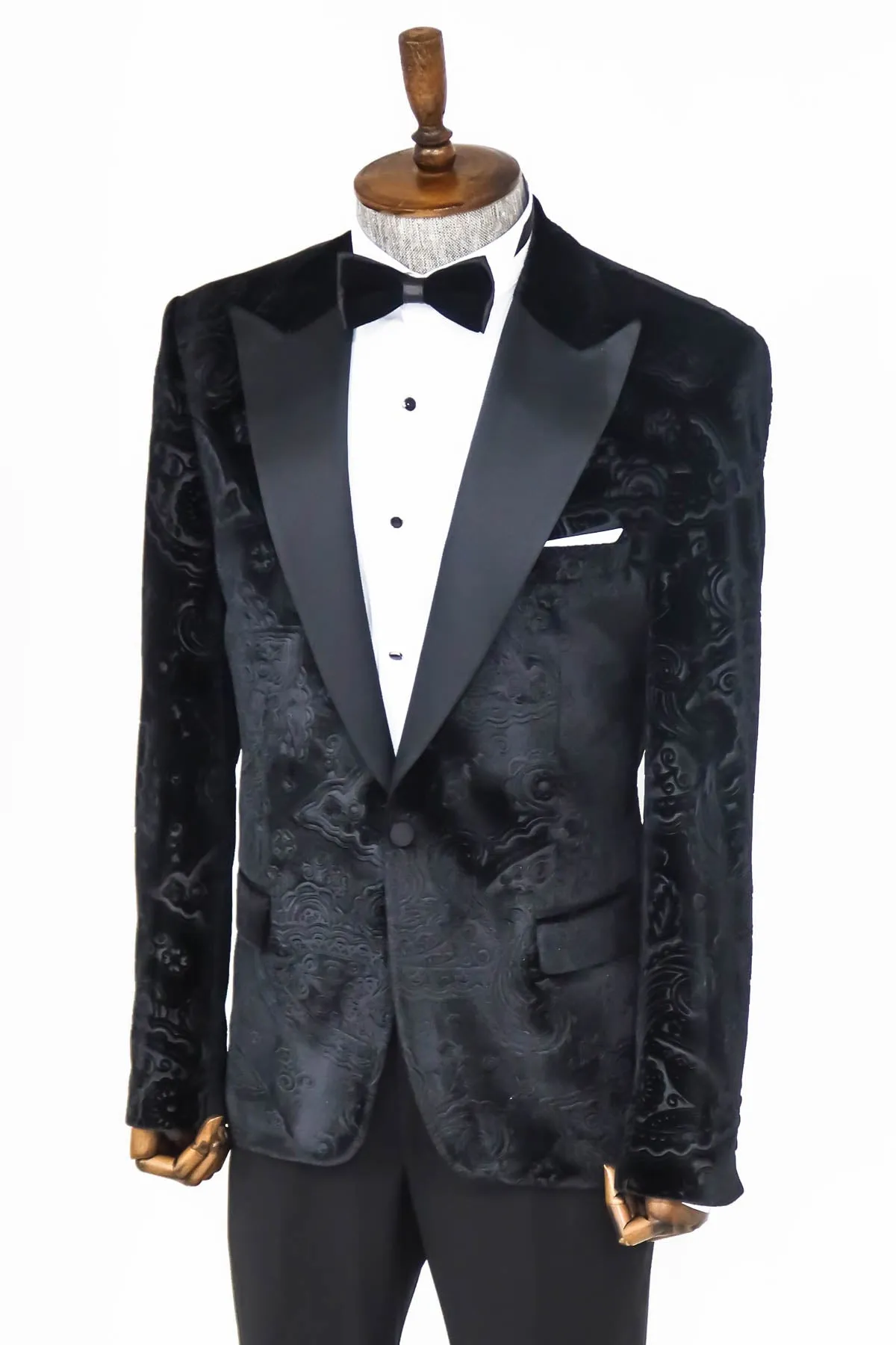 Floral Patterned Velvet Black Men Wedding Tuxedo Blazer - Wessi sold by Wessi product image thumbnail 4