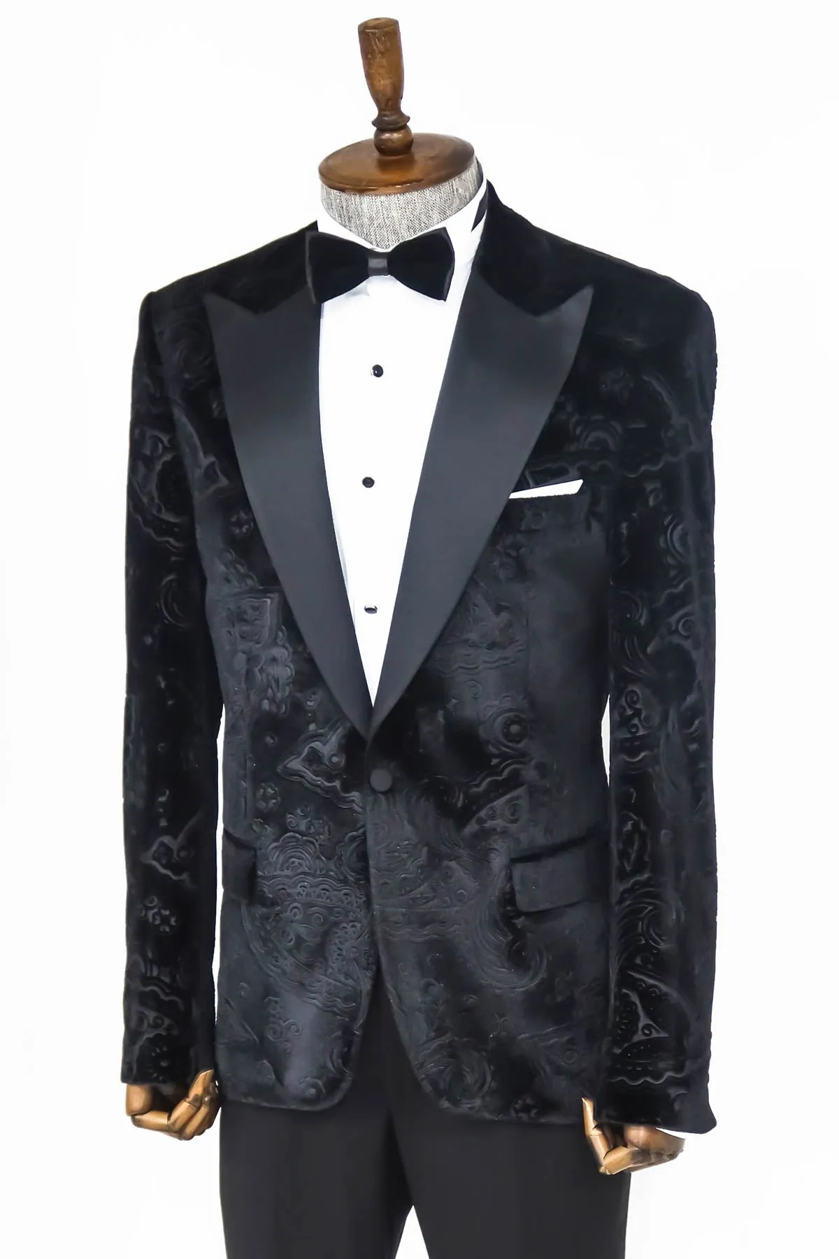 Floral Patterned Velvet Black Men Wedding Tuxedo Blazer - Wessi sold by Wessi product image thumbnail 5