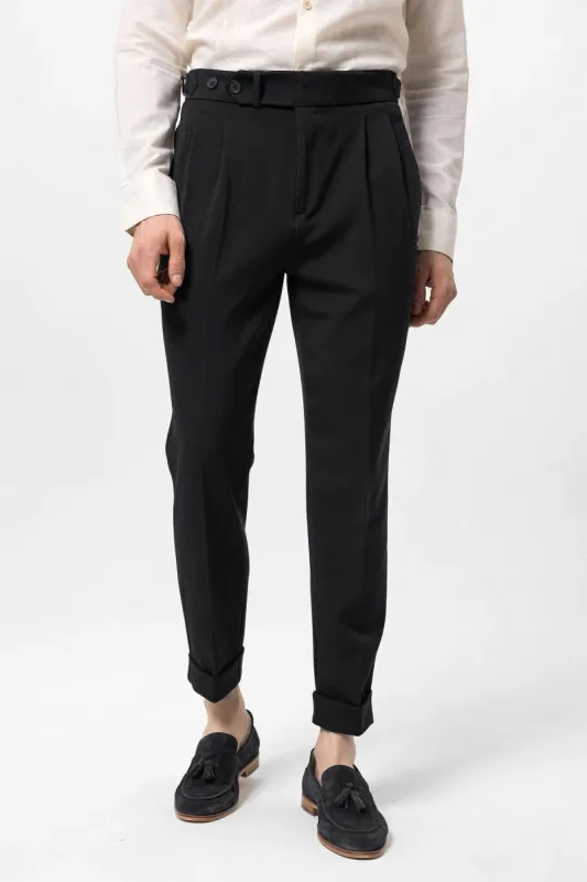 Men's Black High Waist Pleated Carrot Fit  Trousers - Wessi sold by Wessi