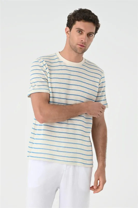Men's Sax Striped Knitted  T-Shirt - Wessi sold by Wessi