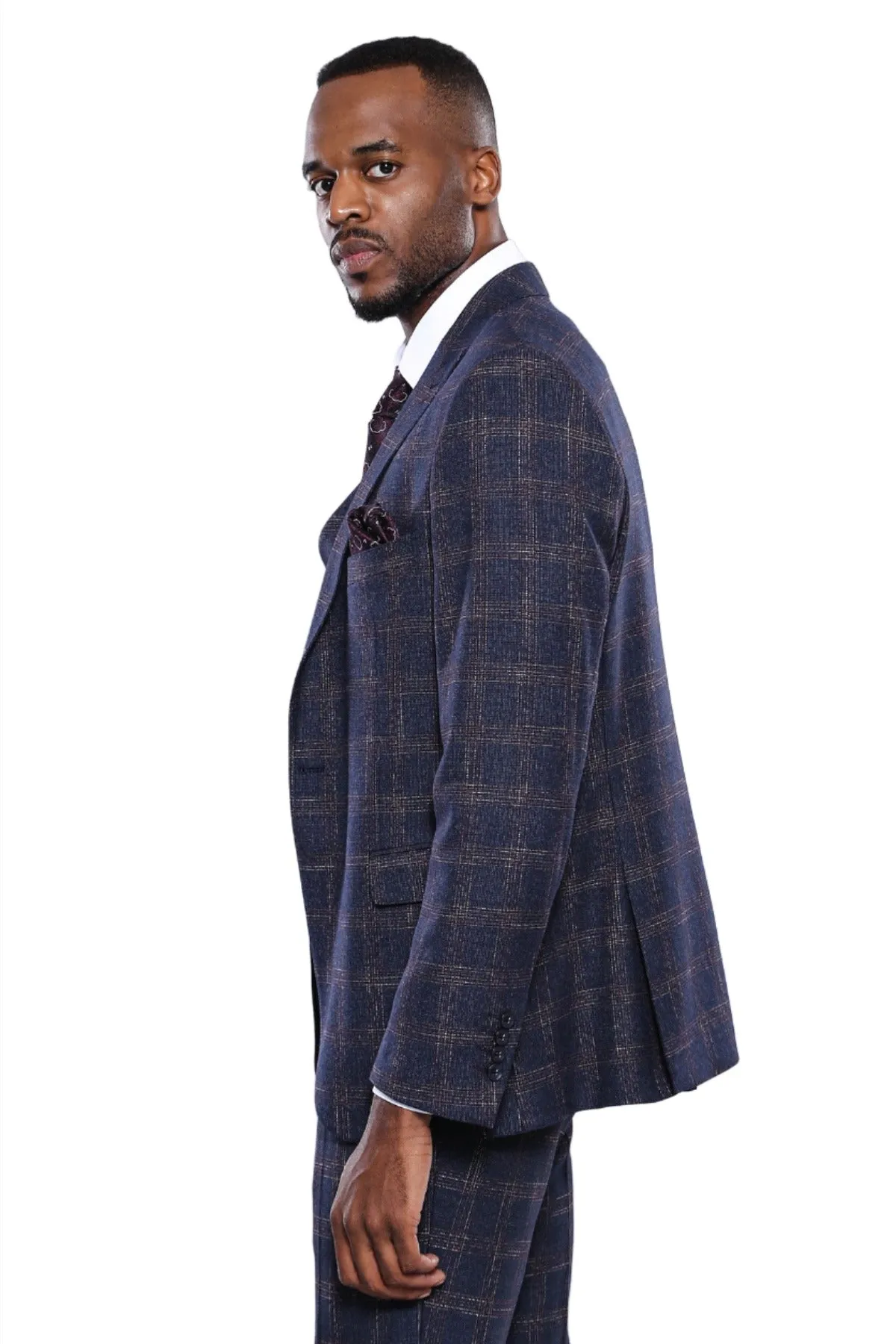 Checked Slim-Fit Navy Blue Men Blazer - Wessi sold by Wessi product image thumbnail 5
