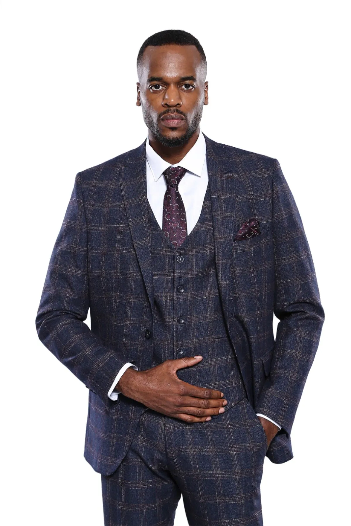 Checked Slim-Fit Navy Blue Men Blazer - Wessi sold by Wessi