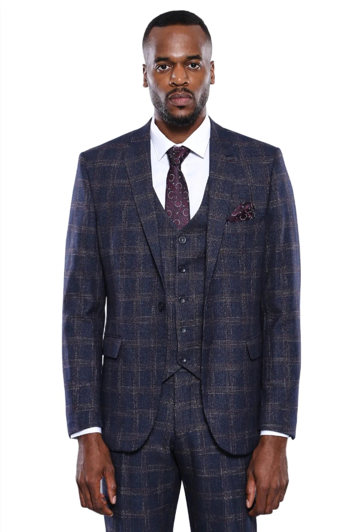 Checked Slim-Fit Navy Blue Men Blazer - Wessi sold by Wessi product image thumbnail 4