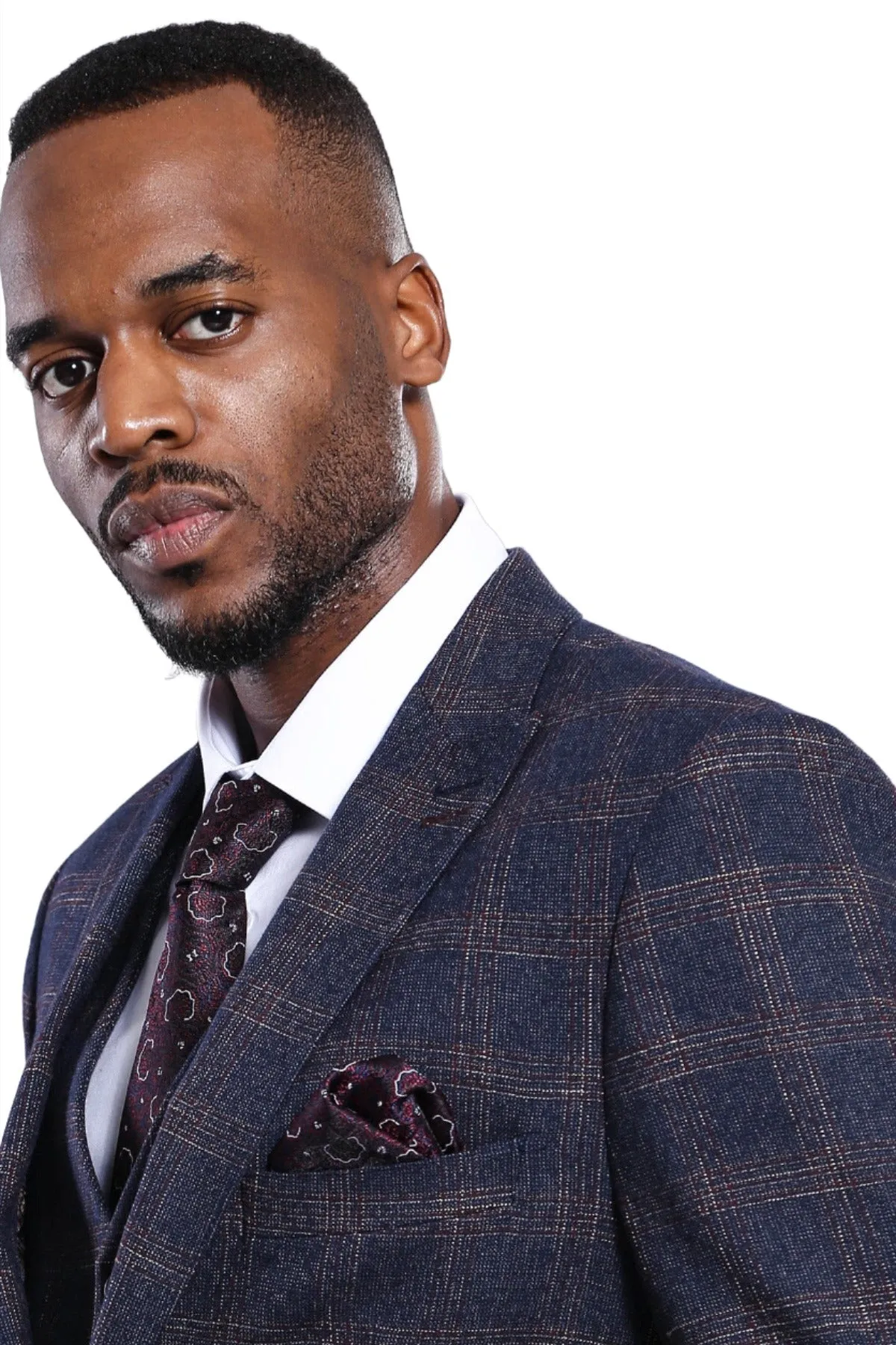 Checked Slim-Fit Navy Blue Men Blazer - Wessi sold by Wessi product image thumbnail 2