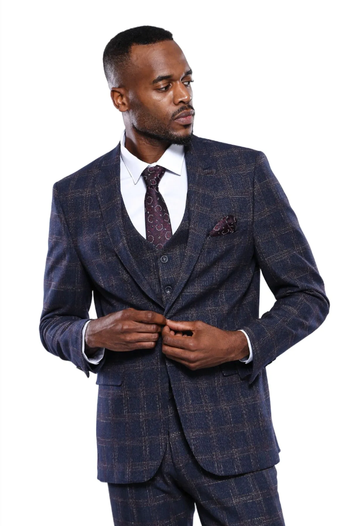 Checked Slim-Fit Navy Blue Men Blazer - Wessi sold by Wessi product image thumbnail 3