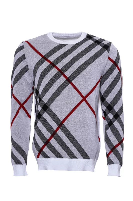 Crew Neck Knitwear Patterned White - Wessi sold by Wessi