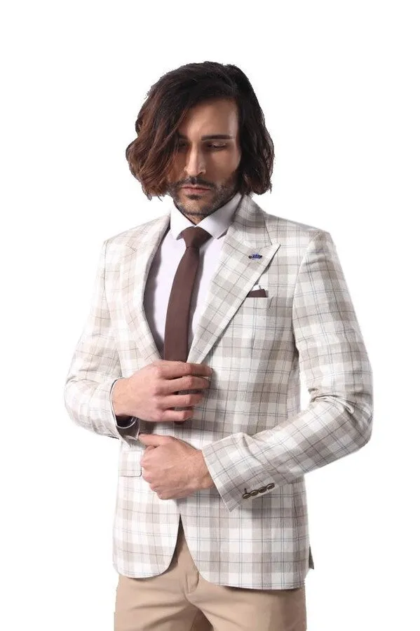 Single Button Wide Pointed Collar Light Brown Blazer - Wessi sold by Wessi