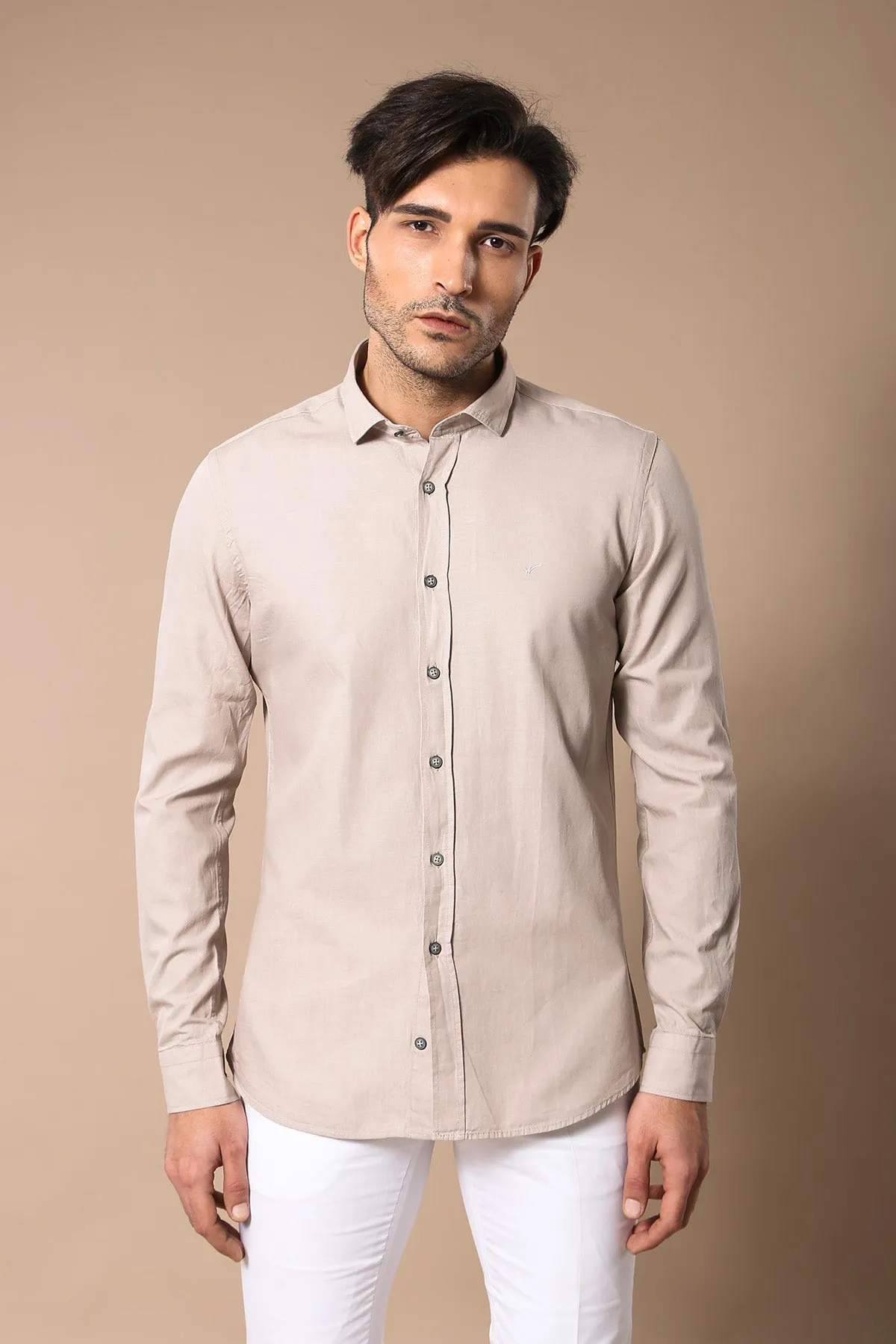 Patterned Cotton Slim Fit Beige Shirt - Wessi sold by Wessi product image thumbnail 3