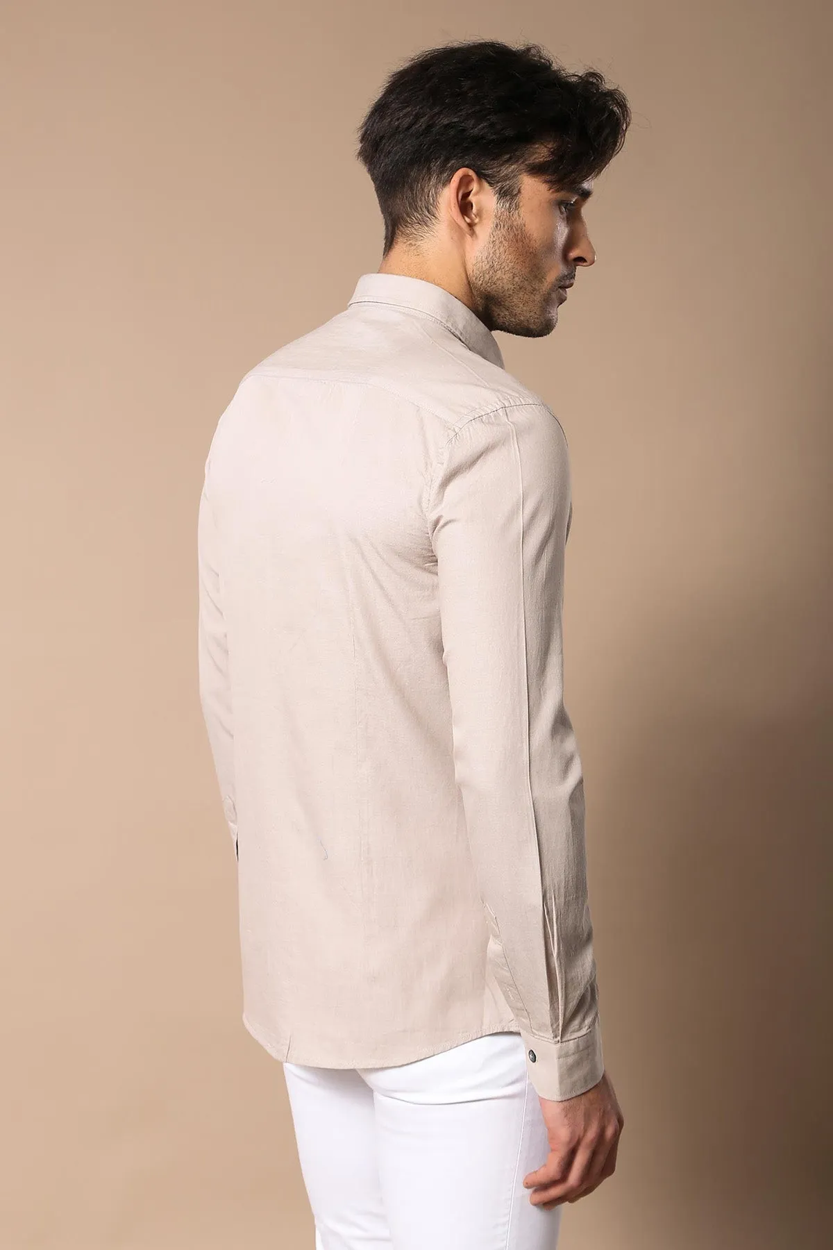 Patterned Cotton Slim Fit Beige Shirt - Wessi sold by Wessi product image thumbnail 4