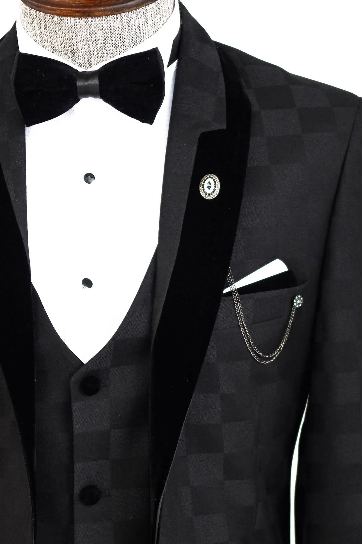 Plaid Slim Fit Black Men Tuxedo - Wessi sold by Wessi product image thumbnail 4