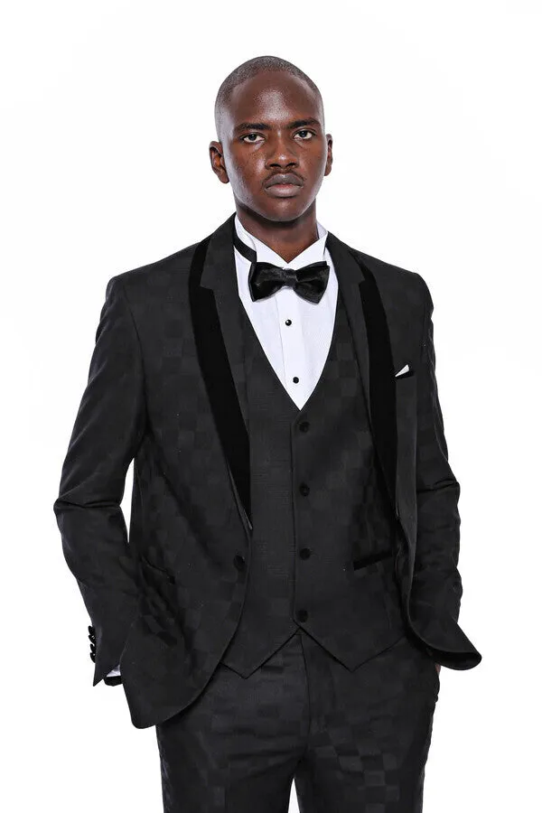 Plaid Slim Fit Black Men Tuxedo - Wessi sold by Wessi